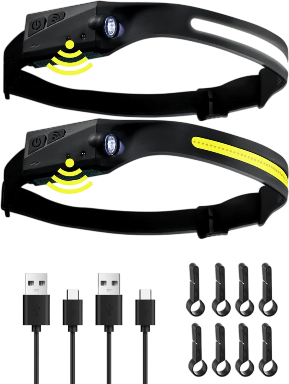 VEVOR 2PCS Rechargeable Headlamp, 350 lumens 230° Wide Beam, 6 Lighting Modes IPX4 Waterproof LED Head Lamp, with Motion Sensor for Camping, Hiking, Running, Repairing, Fishing, Cycling