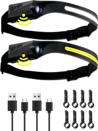 VEVOR 2PCS Rechargeable Headlamp, 350 lumens 230° Wide Beam, 6 Lighting Modes IPX4 Waterproof LED Head Lamp, with Motion Sensor for Camping, Hiking, Running, Repairing, Fishing, Cycling