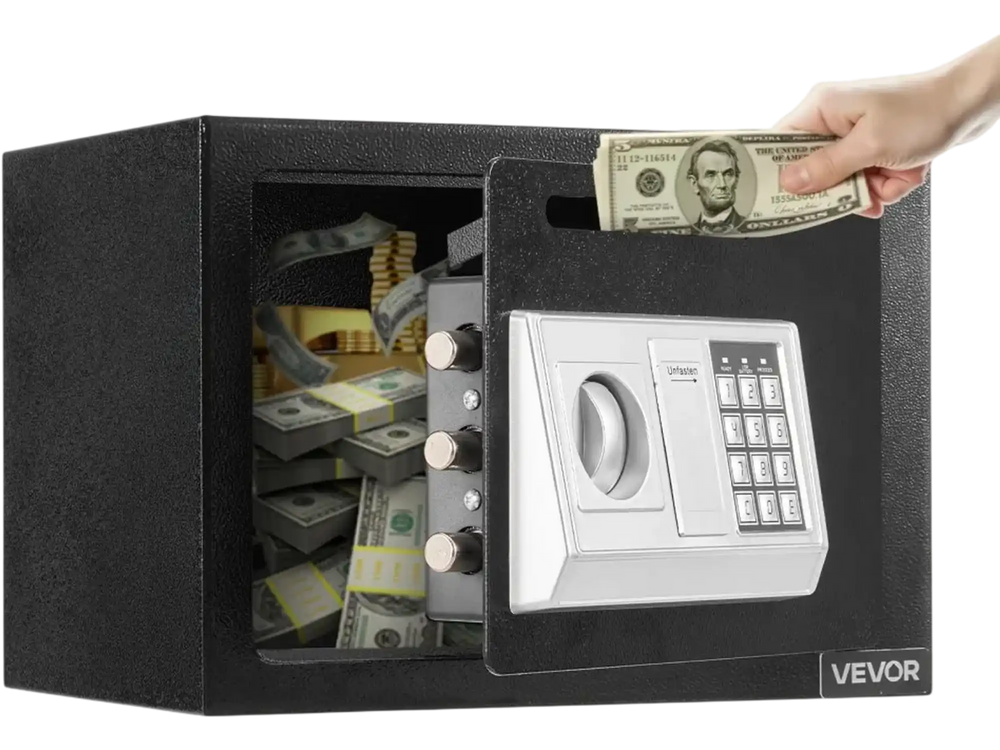 VEVOR 0.6 Cubic Feet Drop Safe, Drop Slot Safe Box with Password and Turn Knob, Heavy Duty Compact Cash Depository Box with a Front Lock Slot for Cash, Bank Slips, Jewelry, Documents, Bills, Black