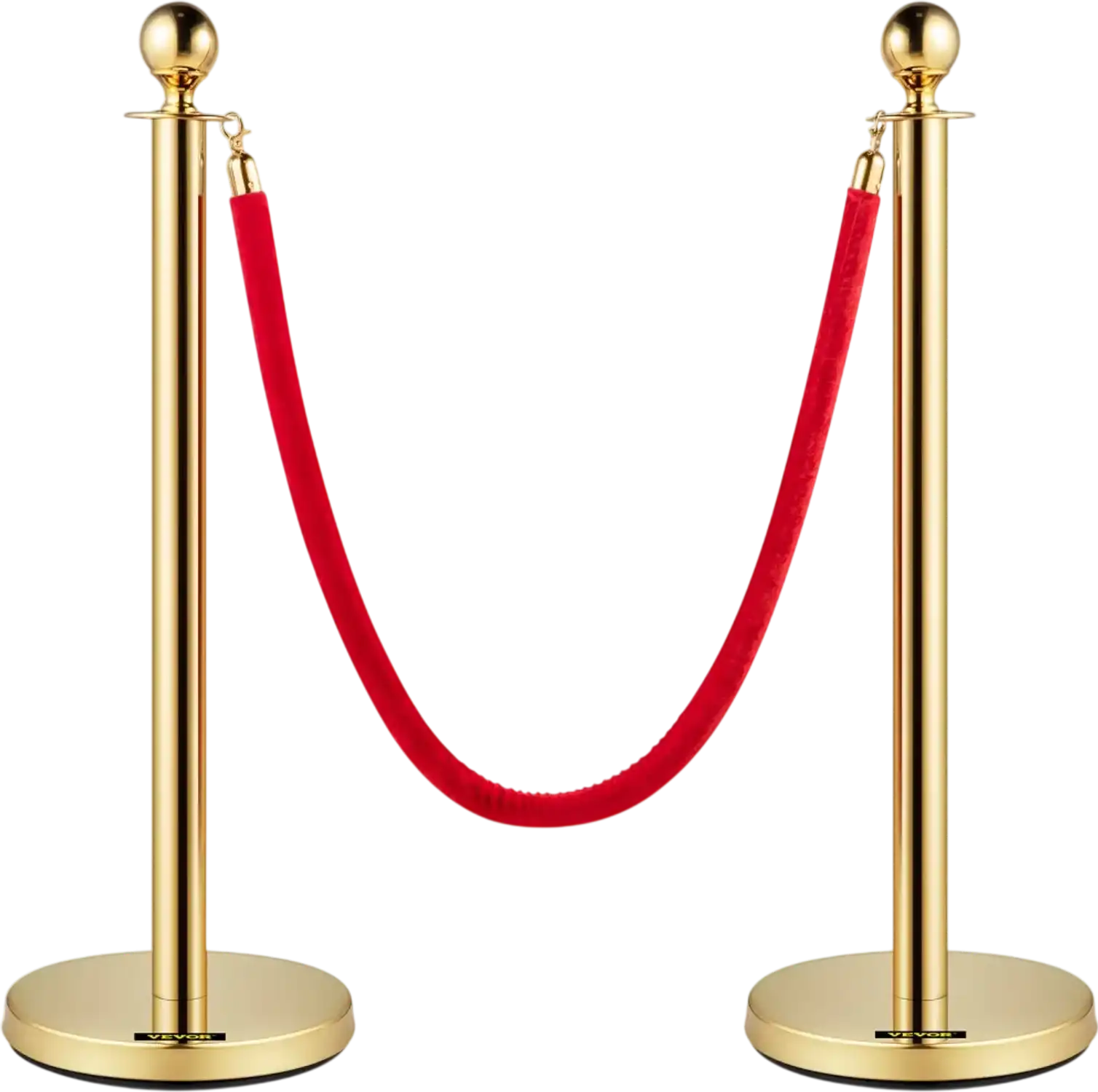 Vevor Stanchion Gold Velvet Ropes and Posts 5' Red Crowd Control Barrier 2 Pack New