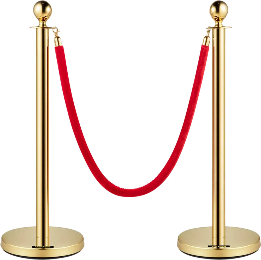 VEVOR Velvet Ropes and Posts, 5 ft/1.5 m Red Rope, Stainless Steel Gold Stanchion with Ball Top, Red Crowd Control Barrier Used for Theaters, Party, Wedding, Exhibition, Ticket Offices 2 Pack Sets