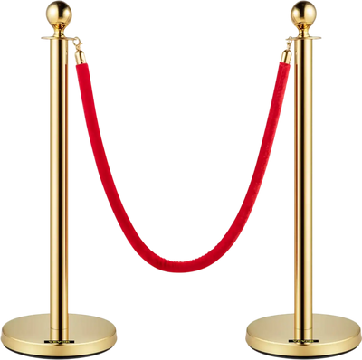 Vevor Stanchion Gold Velvet Ropes and Posts 5' Red Crowd Control Barrier 2 Pack New