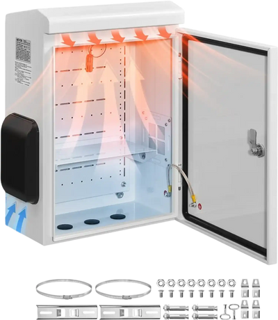 Vevor Electrical Enclosure Outdoor Electrical Box with Thermostat Fan IP65 20 x 16 x 8 in New
