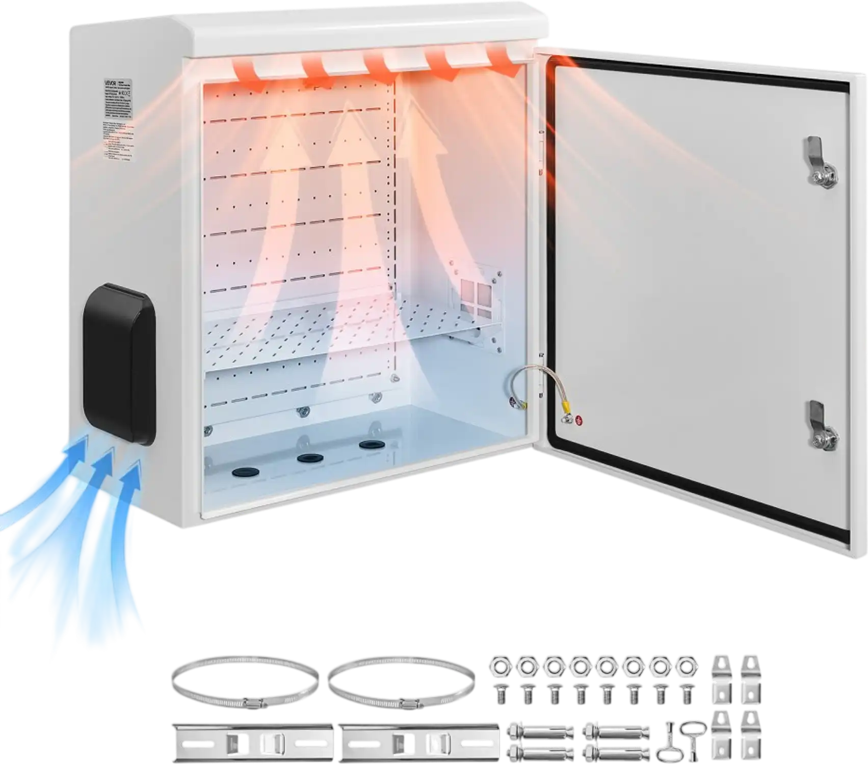 Vevor Electrical Enclosure Outdoor Electrical Box with Thermostat Fan Rain Hood 24 x 24 x 12 in New