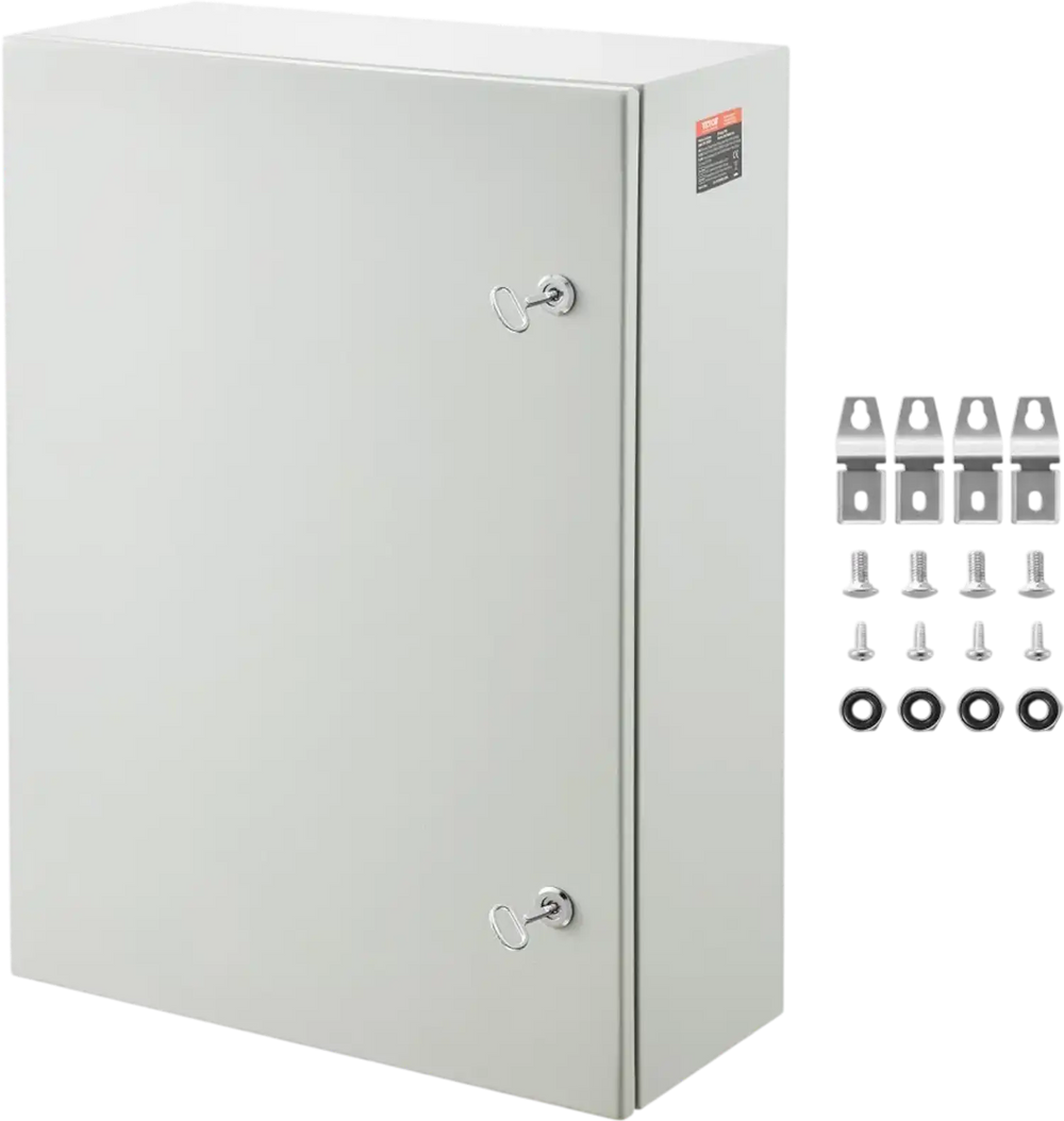 VEVOR Steel Electrical Box, 27.6 x 19.7 x 9.8 in, Cold Rolled Steel Electrical Enclosure Box, Wall-Mounted Outdoor Electronic Equipment Enclosure with Mounting Plate, Hinges, Lock, IP66 Waterproof