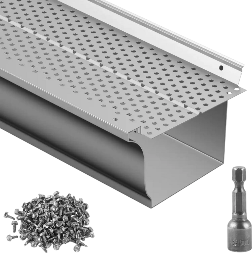 VEVOR Gutter Guard, 5 inch Width, Aluminum Leaf Filter DIY Gutter Cover, 52 PCS 208 ft Total Length, 0.157'' Hole Diameter & 0.02'' Thick Gutter Guards Fits Any Roof or Gutter Type