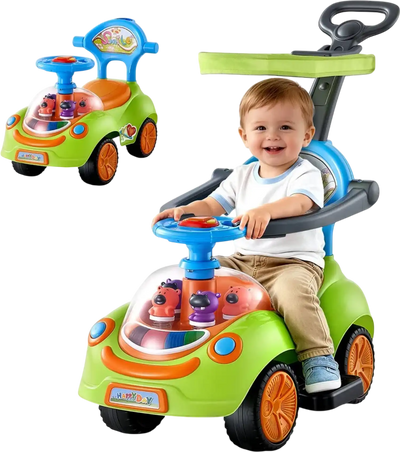Vevor Ride-On Push Car Toddler Sit-to-Stand Buggy with Canopy, Music, Lights & Storage New