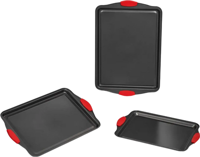 Vevor Bakeware Set 3-Piece Nonstick Carbon Steel Baking Pan Set with Silicone Handle New