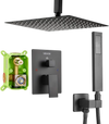 VEVOR Shower Faucet Set, Rainfall Bathroom Shower System with 12-Inch Square Rain Shower Head and Handheld Spray, Ceiling Mount Bath Fixtures with Brass Valve and Trim Kit, Matte Black