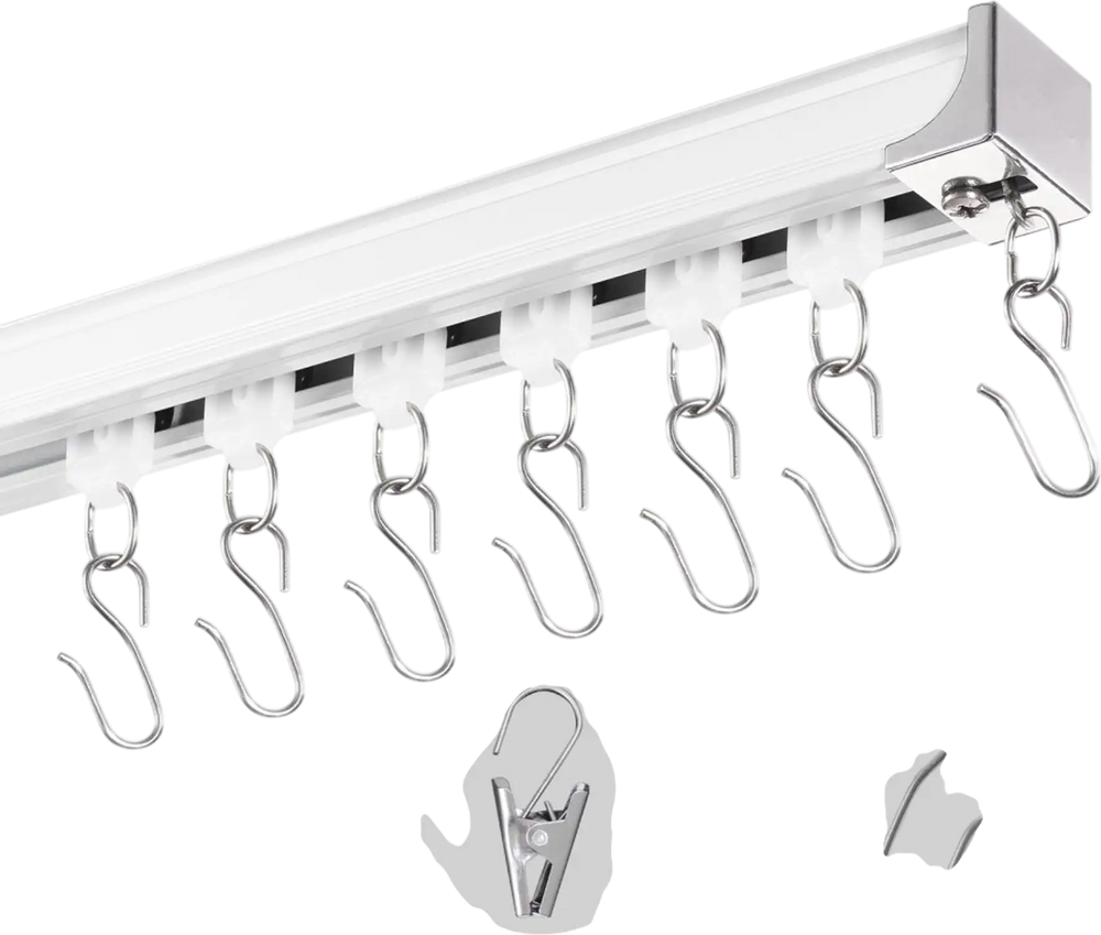VEVOR Ceiling Curtain Track Set, 17.7 FT/5.4 Meter, Sliding Ceiling Track System for Curtains, Room Divider Curtain Track Ceiling/Wall Mounted for Living Room Bedroom with Hooks and Hardware, White