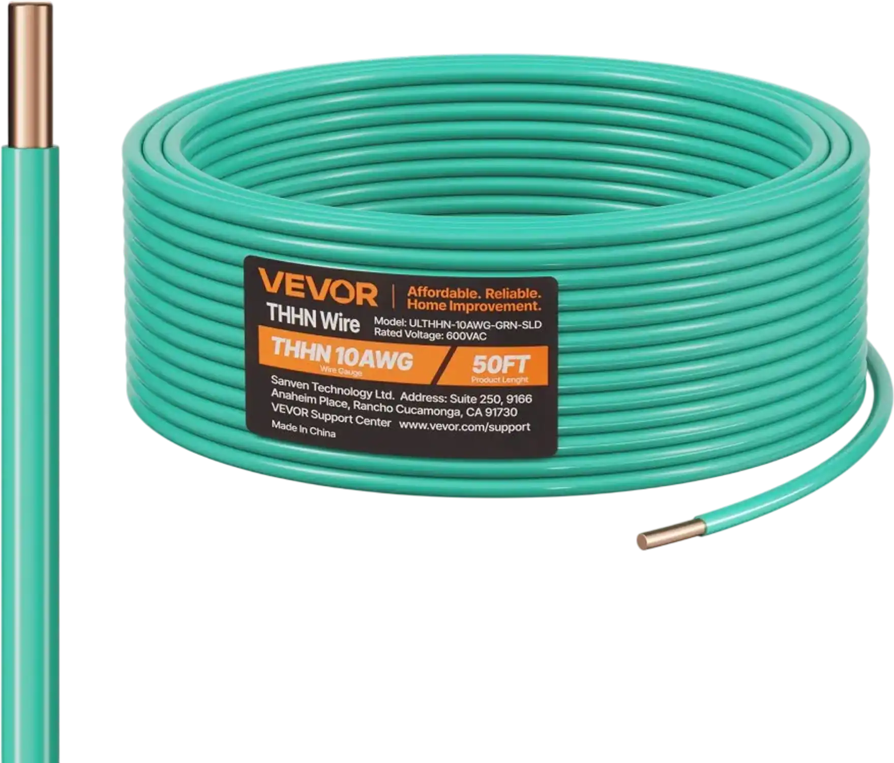 Vevor THHN Wire 10 AWG Solid Green Copper 50' New