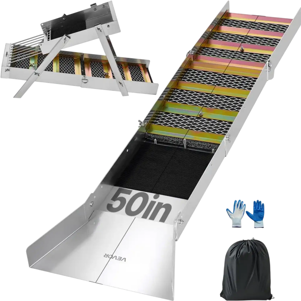 VEVOR High Banker Gold Sluice, 50" 2-in-1 Folding Highbanker Sluice Box, Aluminum Alloy, Portable Mining Equipment with Drawstring Backpack and Gloves, for Gold Prospecting in Creek, High Bank, River