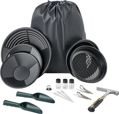 VEVOR Gold Panning Kit, 10 in and 14 in Pans, 19 PCS Portable Prospecting Equipment Kit with Classifier Sieves, Sand Magnet, Rock Pick, Scoops, Backpack, and Accessories, for Outdoor Gold Recovery
