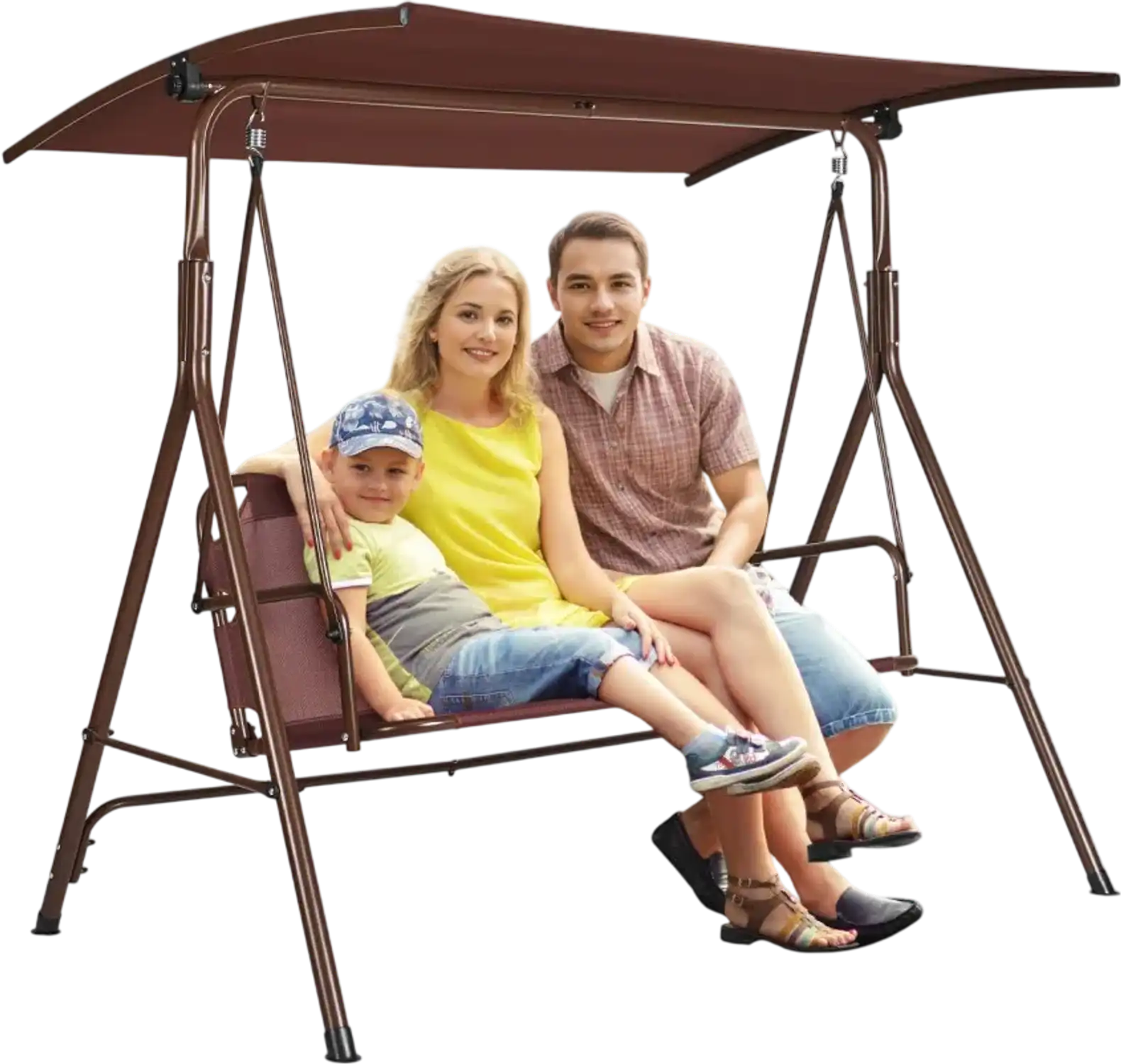 Vevor Patio Swing Chair 3-Person Outdoor Swing with Adjustable Canopy Brown New
