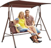 VEVOR 3-Person Patio Swing Chair, Outdoor Patio Swing with Adjustable Canopy, Porch Swing with Armrests, Teslin Fabric and Alloy Steel Frame, for Balcony, Backyard, Patio, Garden, Poolside, Brown