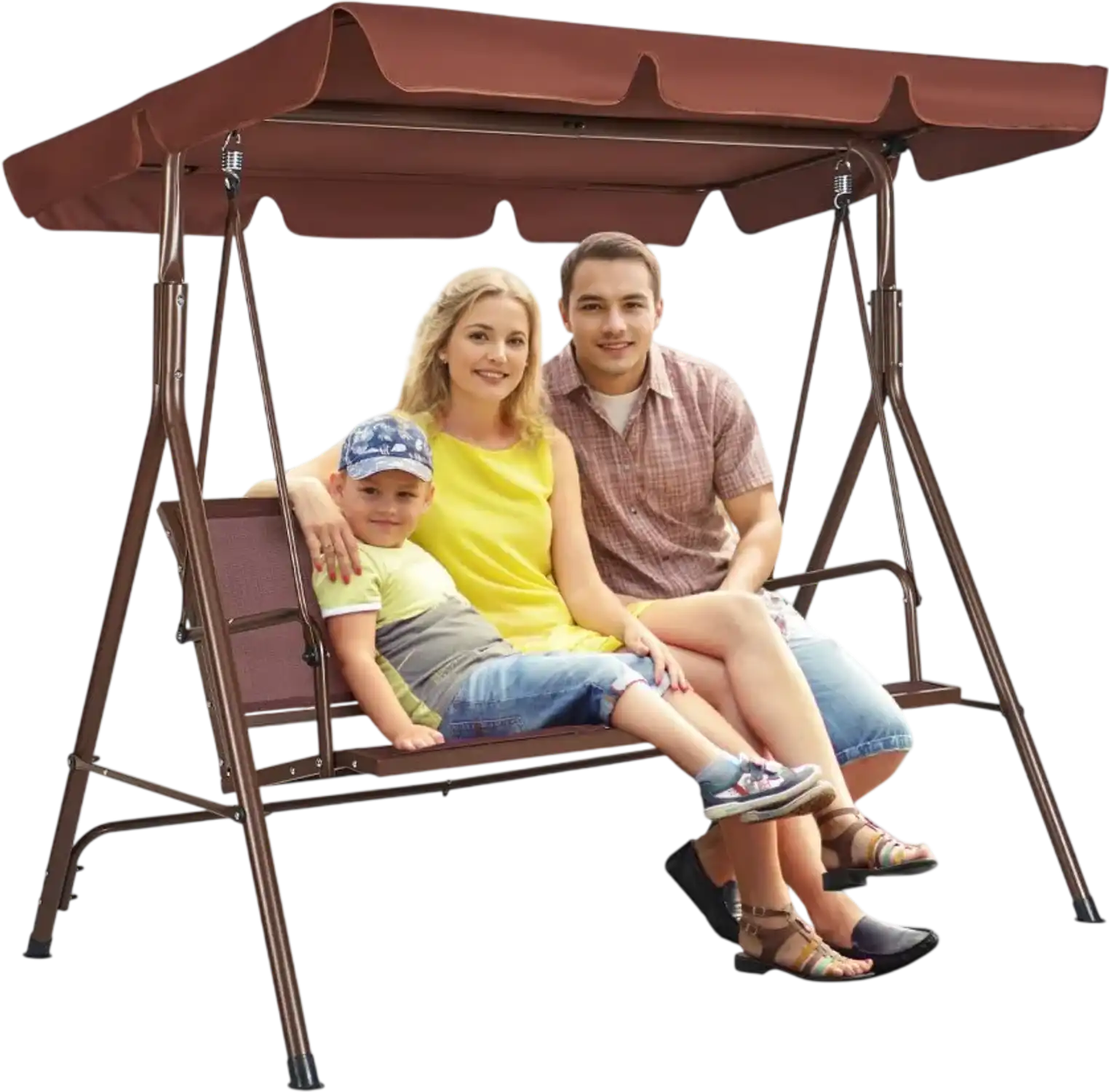 Vevor Patio Swing Chair 3-Seat Outdoor Canopy Brown New
