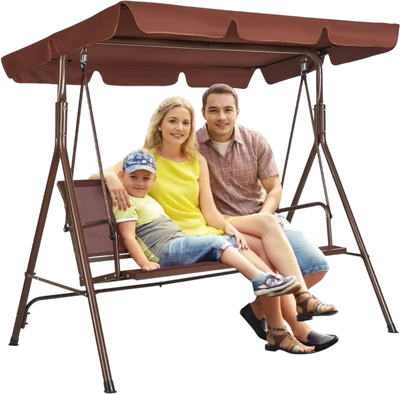 Vevor Patio Swing Chair 3-Seat Outdoor Canopy Brown New