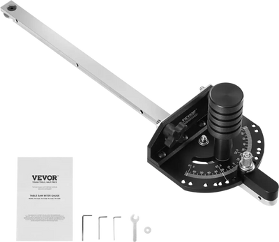 VEVOR Accurate Miter Gauge, Fits Slots 3/4'' x 3/8'', Crafted from Aluminum Alloy, Features 15 Adjustable Angle Stops, Spring-Loaded Plunger & Detachable Disc, Ideal for Woodwork & Table Saws