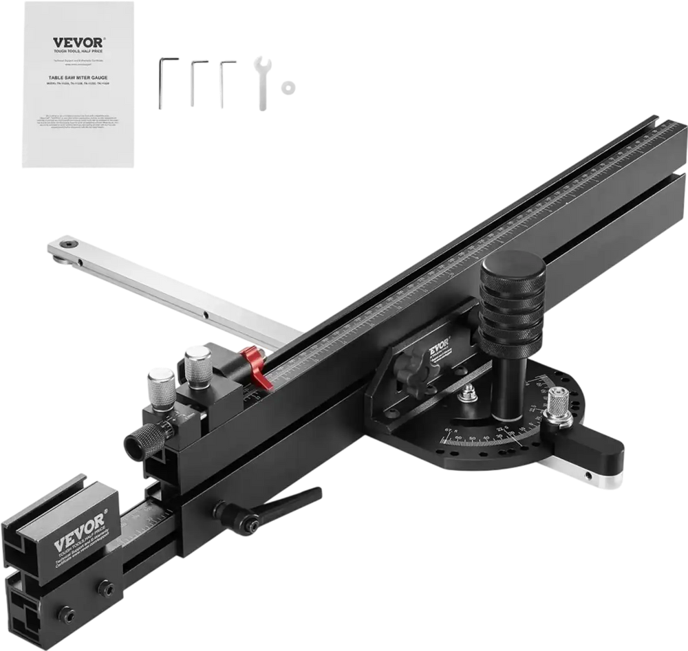 VEVOR Precision Miter Gauge, Standard Slot 3/4'' x 3/8'', Aluminum Alloy Table Saw Miter Gauge with 19-35 in Grating 15 Angle Stops Adjustable Spring Loaded Plunger and Removable Disc, for Woodworking