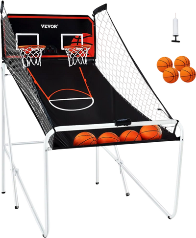 VEVOR Foldable Basketball Arcade Game, 2 Player Indoor Basketball Game, Home Dual Shot Sport with 4 Balls, 8 Game Modes, Electronic Scoreboard, and Inflation Pump, for Kids, Adults (Black & White)