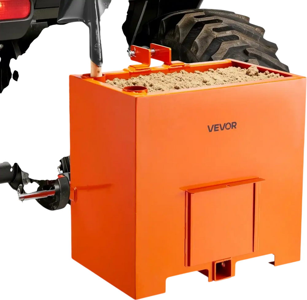 VEVOR Ballast Box, 3-Point Category 1 Tractor Ballast of 800 lbs Capacity, with Standard 2 Inch Hitch Receiver, Heavy-Duty Steel 5 ft³ Large Volume Durable Loader Attachment with Sliding Door, Orange