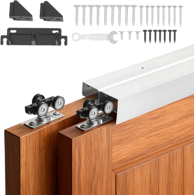 VEVOR Bypass Sliding Door Hardware Kit, 4 ft Aluminum Alloy Dual-Track Bypass Door Hardware, Smooth and Quiet Sliding, Easy to Install, for 1