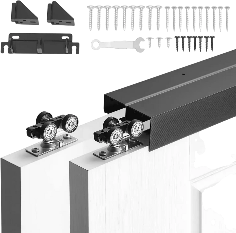 VEVOR Bypass Sliding Door Hardware Kit, 5 ft Aluminum Alloy Dual-Track Bypass Door Hardware, Smooth and Quiet Sliding, Easy to Install, for 1" to 1 3/4" Thickness 30" Width 2 Door System, for Closet