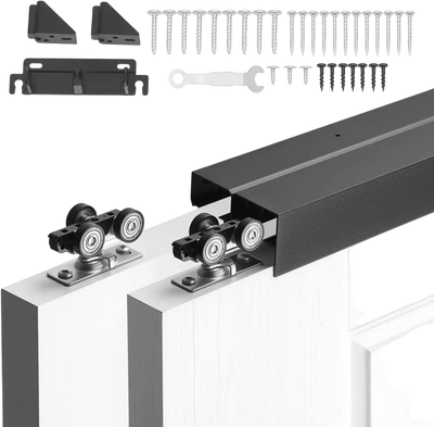 VEVOR Bypass Sliding Door Hardware Kit, 6 ft Aluminum Alloy Dual-Track Bypass Door Hardware, Smooth and Quiet Sliding, Easy to Install, for 1