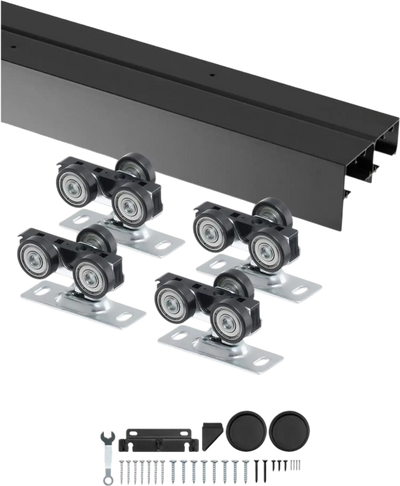 VEVOR Bypass Door Hardware, 4ft Heavy Duty Bypass Sliding Door Hardware Kit, Aluminum Alloy Sliding Closet Door Hardware Set with Finger Pulls, for 2 Door System, Fit Door Thickness 1 3/8 