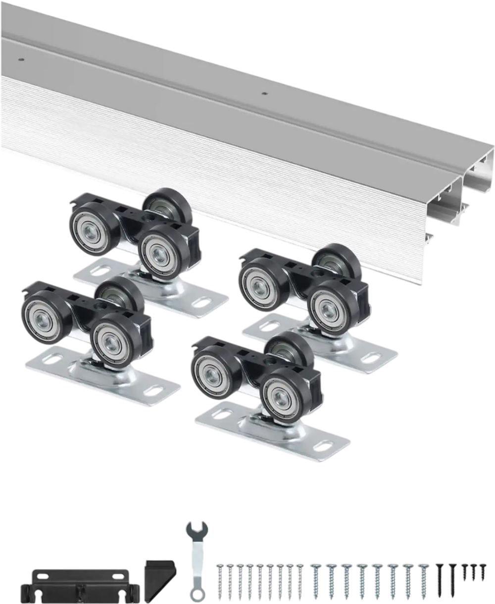 VEVOR Bypass Door Hardware, 5ft Heavy Duty Bypass Sliding Door Hardware Kit, Aluminum Alloy Sliding Closet Door Hardware Set for 2 Door System, Fit Door Thickness 1 3/8 " - 1 3/4", Easy to Install