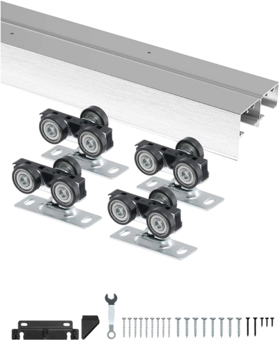 VEVOR Bypass Door Hardware, 5ft Heavy Duty Bypass Sliding Door Hardware Kit, Aluminum Alloy Sliding Closet Door Hardware Set for 2 Door System, Fit Door Thickness 1 3/8 