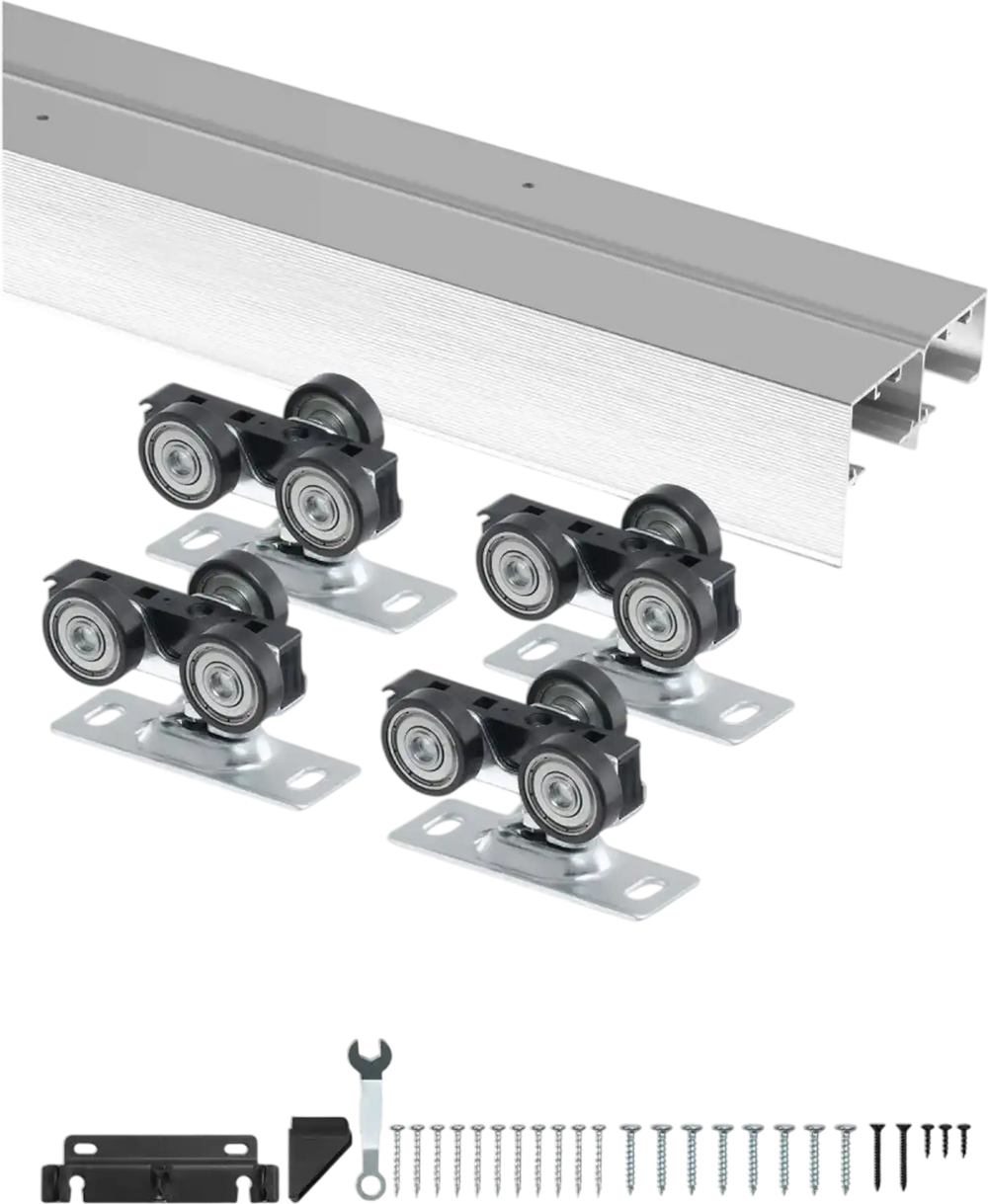 VEVOR Bypass Door Hardware, 6ft Heavy Duty Bypass Sliding Door Hardware Kit, Aluminum Alloy Sliding Closet Door Hardware Set for 2 Door System, Fit Door Thickness 1 3/8 " - 1 3/4", Easy to Install