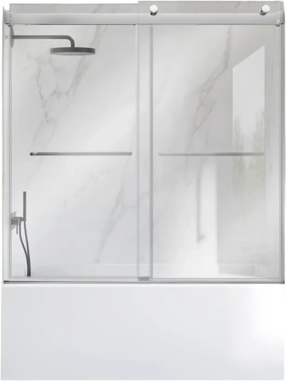 VEVOR Bathtub Shower Door 60"W x 60"H Frameless Bypass Sliding Doors Silver, 5/16" Clear Tempered Glass, Double Sliding Tub Shower Doors with 2 Stainless Steel Handles, Nano Coating, for Bathroom Tubs