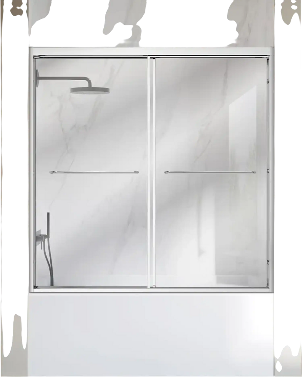 VEVOR Bathtub Shower Door 60" W x 60" H Semi-Frameless Bypass Sliding Doors, 1/4" Clear Tempered Glass, Aluminum Slim Frame, Double Sliding Tub Shower Doors with 2 Stainless Steel Handles, Silver