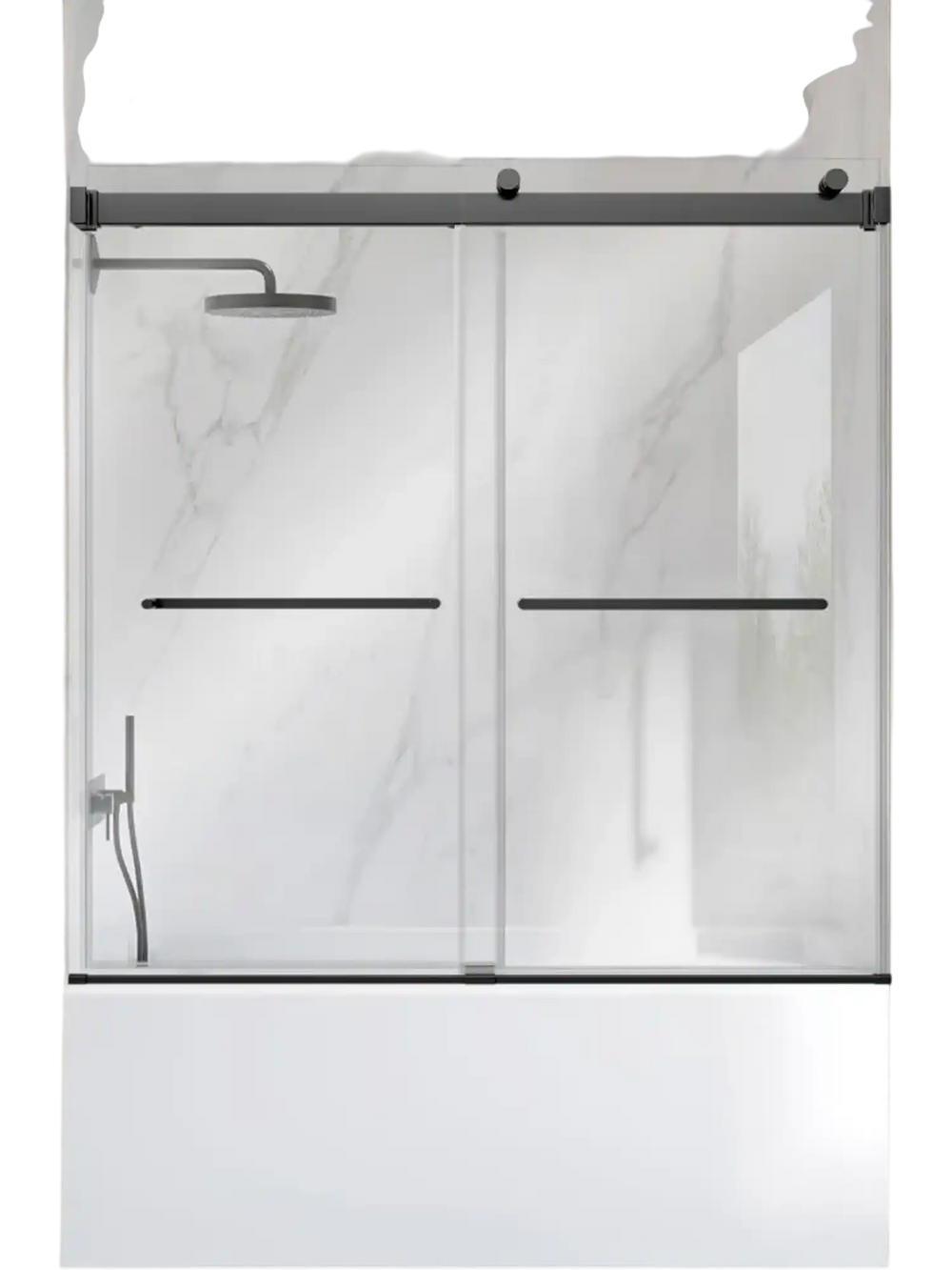 VEVOR Bathtub Shower Door 60"W x 60"H Frameless Bypass Sliding Doors Black, 5/16" Clear Tempered Glass, Double Sliding Tub Shower Doors with 2 Stainless Steel Handles, Nano Coating, for Bathroom Tubs