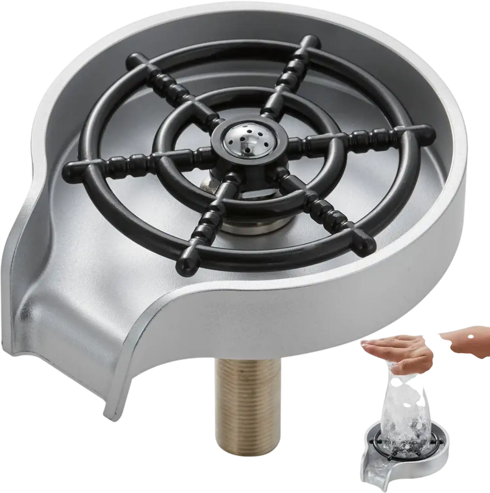 VEVOR Glass Rinser, 10 Powerful Spraying Jets 360° Rotating Cup Rinser for Sink, Wearproof ABS Sink Faucet Cup Washer & ABS Cup Holder for Baby Bottle, Glass Cup, Wine Glass (Silver-White Base)
