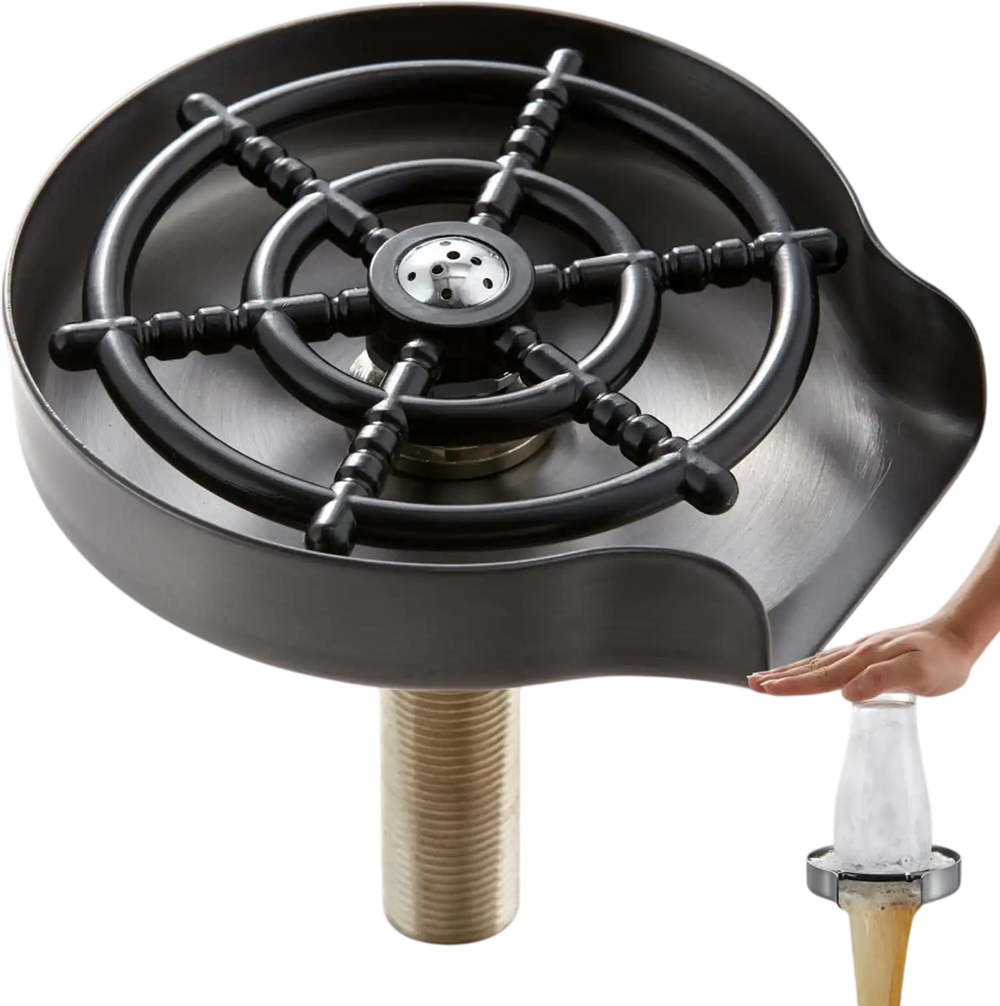 VEVOR Glass Rinser, 10 Powerful Spraying Jets 360° Rotating Cup Rinser for Sink, 304 Stainless Steel Faucet Cup Washer with ABS Cup Holder for Baby Bottle, Glass Cup, Wine Glass (Silver Grey Base)