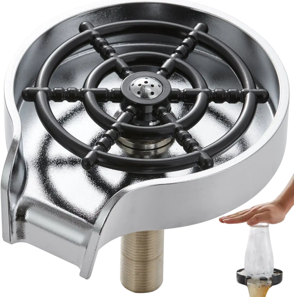 VEVOR Glass Rinser, 10 Powerful Spraying Jets 360° Rotating Cup Rinser for Sink, Wearproof ABS Kitchen Sink Faucet Cup Washer & ABS Cup Holder for Baby Bottle, Glass Cup, Wine Glass(Silver Grey Base)
