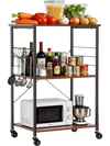 VEVOR Kitchen Utility Cart, 3 Tier 23.7 in Microwave Stand Coffee Cart, Heavy Duty Storage Rack, Service Trolley on Wheels, Industrial Rolling Work Table with 8 Hooks, for Mini Oven, Toaster, Vintage