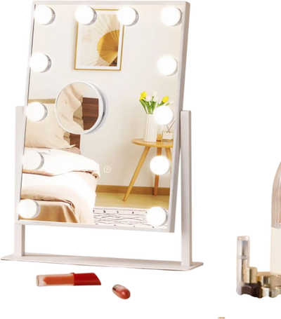VEVOR Hollywood Vanity Mirror With Lights, 12 Dimmable Bulbs & 3 Color Lighting Modes, Makeup Mirror with Detachable 5X Magnification, Smart Touch Control, 360 Degree Rotation(16.1x11.8 in, White)