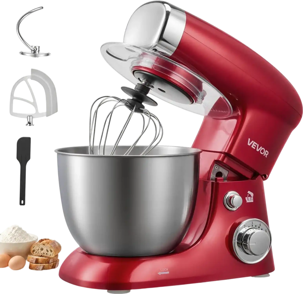 VEVOR 4.2 Qt Tilt Head Stand Mixer 400W Electric Dough Mixer, 6 Speeds Food Kitchen Mixer with Stainless Steel Bowl, Splash Guard, Dough Hook, Whisk, Beater, for Baking Mixing Whipping