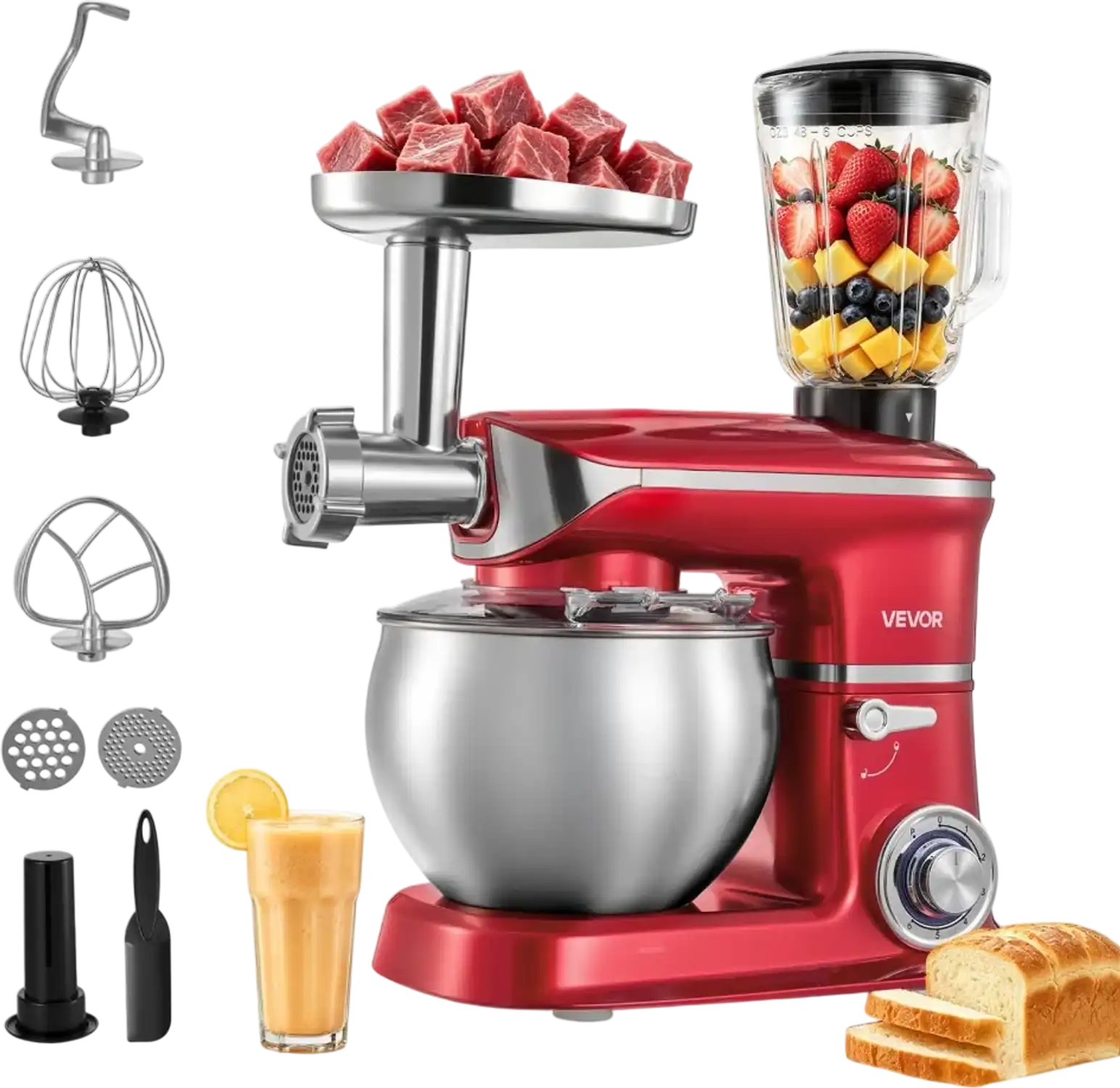 Vevor Stand Mixer 6.3 Qt 3-in-1 Tilt-Head Electric Dough Mixer with Meat Grinder and Blender New