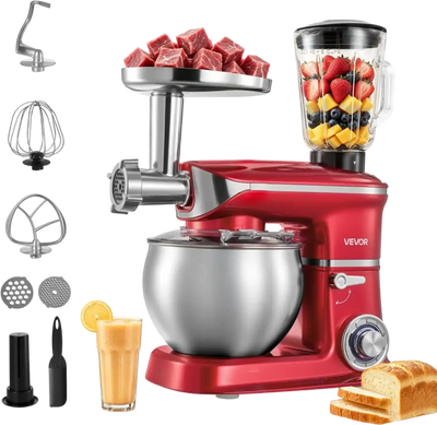 Vevor Stand Mixer 6.3 Qt 3-in-1 Tilt-Head Electric Dough Mixer with Meat Grinder and Blender New
