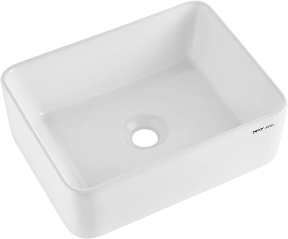 VEVOR Rectangle Vessel Sink, 16" x 12" Bathroom Vessel Sink Countertop, White Ceramic Bathroom Sinks Above Counter, Modern Style, Bright and Elegant, Well-Packaged for Bathroom, Hotel, Toilet, RV