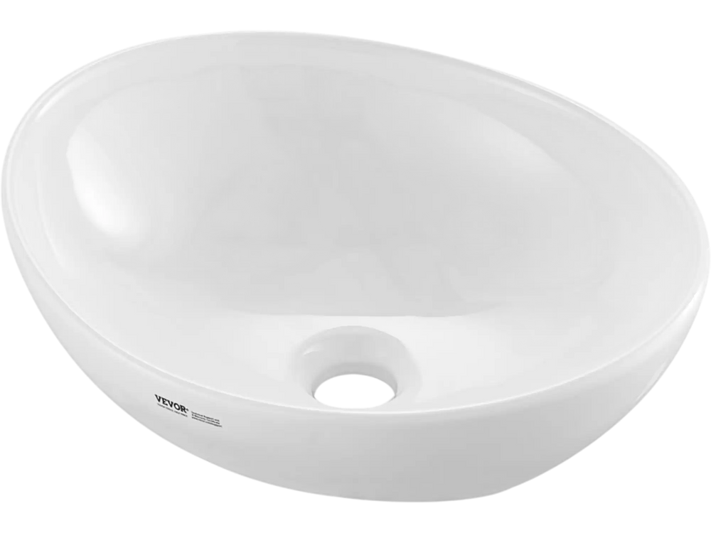 VEVOR Oval Vessel Sink, 16" x 13.4" Bathroom Vessel Sink Bowl Countertop, White Ceramic Bathroom Sinks Above Counter, Bowl Sink with Modern Style, Well-Packaged for Bathroom, Hotel, Toilet, RV
