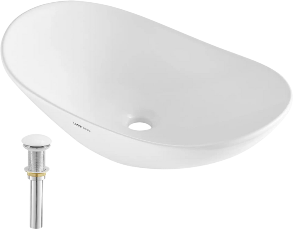 VEVOR Oval Vessel Sink, 23.3" x 14.2" Bathroom Vessel Sink Bowl Countertop, White Ceramic Bathroom Sinks Above Counter, Bowl Sink with Modern Style, Well-Packaged for Bathroom, Hotel, Toilet, RV