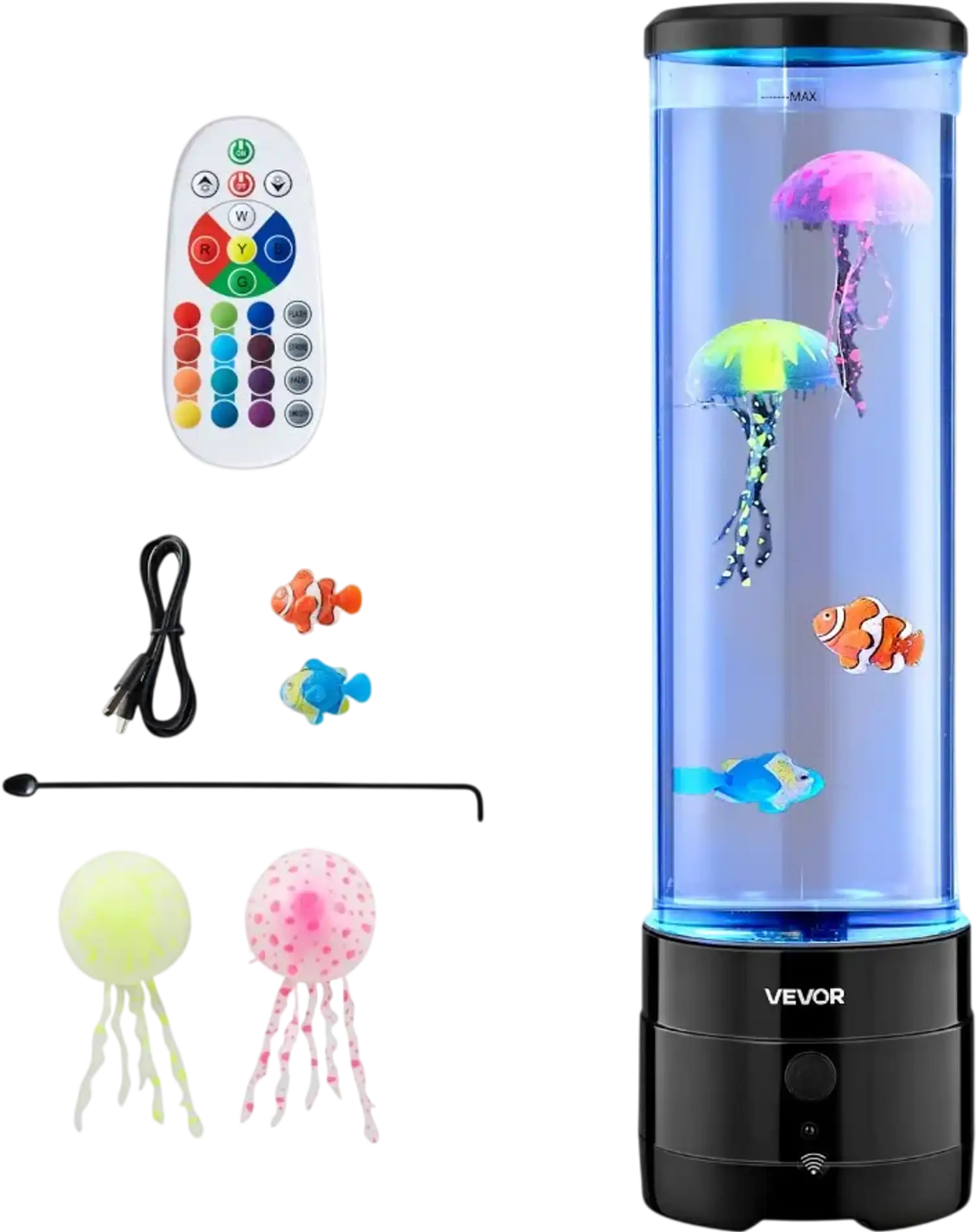 Vevor Bubble Tube Lamp Sensory Water Fish Night Light with Bluetooth Speaker & White Noise 15