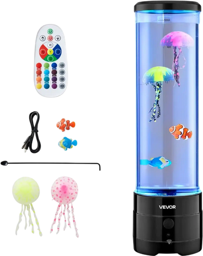 VEVOR Sensory Bubble Tube Lamp, 16 Color Changing Light Effects, Water Fish Lamp with Built-in Bluetooth Speaker & White Noise, Fake Aquarium Tank Night Light for Bedroom Living Room Home Decor