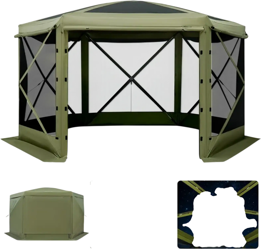 VEVOR Pop up Gazebo Screen Tent, 12 x 12 ft Large 6-Sided Camping Canopy Tent with Removable Top & Carry Bag, Quick-Set & Bite-Proof, Screen House Sun Shelter for 8-10 Persons Backyard Patio, Green