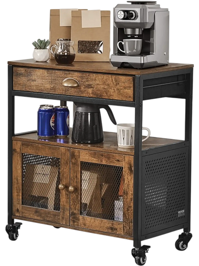 VEVOR Coffee Bar Cabinet, 24 Inch Farmhouse Coffee Bar Cabinet with Storage, Movable Coffee Bar Table with Wheels & Mesh Door, Sideboard Buffet Cabinet for Kitchen, Entryway